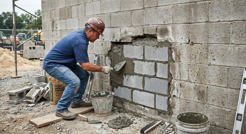 Cinder Block Wall Repair in Bethlehem, GA