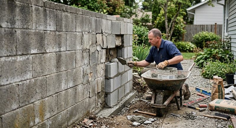 Cinder Block Wall Repair in Covington, GA